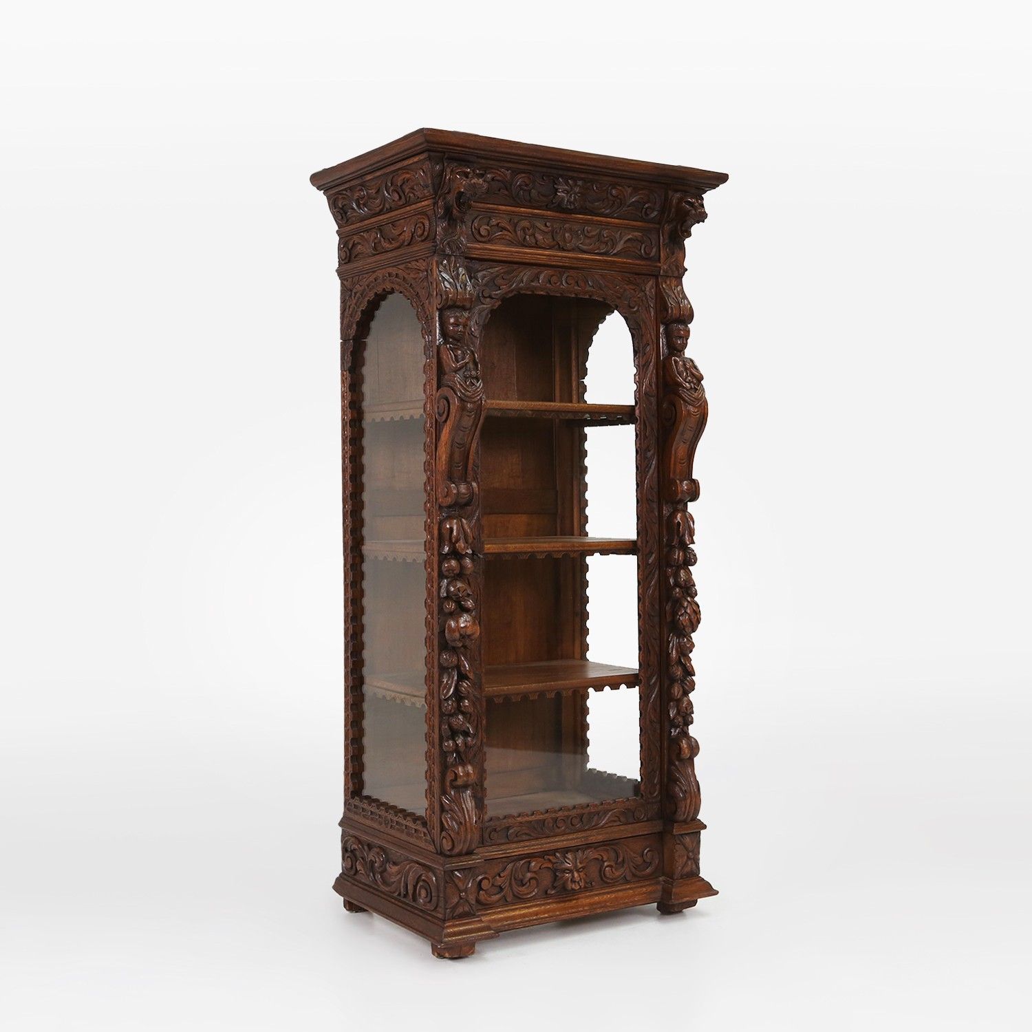 Richly decorated baroque style display case in oak, Belgium 20th century-img
